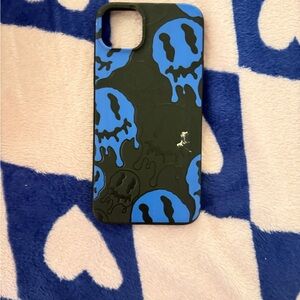 Blue & Black Drip Skull iPhone Case 14 plus